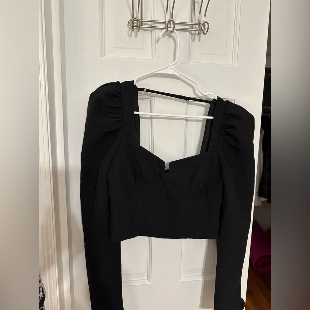 Do+Be Long Sleeve Black Puff Sleeve Women's Top